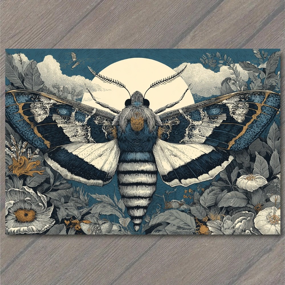 STICKER Lunar Moth Botanical Moonlight Blue Wings Floral Nature Gothic