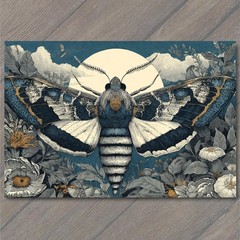 STICKER Lunar Moth Botanical Moonlight Blue Wings Floral Nature Gothic