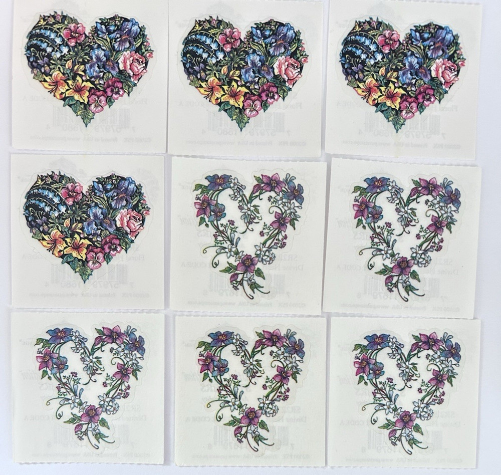 Vintage PSX Designs Stickers (9 – 2″ x 2″ Stickers) Floral Heart NEW