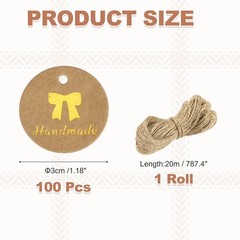 100 Pcs 1 Inch Handmade Gift Tags Round Paper Labels with String Brown