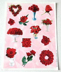 Vintage Sticker Sheet Hallmark Pink Red Roses Heart Wreaths Bouquet Valentine