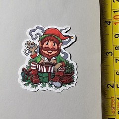 CHRISTMA STONER ELF SMOKING WEED BUDS 420 GANJA HERB STICKER S64 SMOKE MARIJUANA