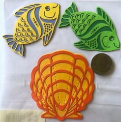 SEA SHORE Laser Overlay Die-Cuts(3pc) DCWV•Fish•Shells•Tropical•Travel •Vacation