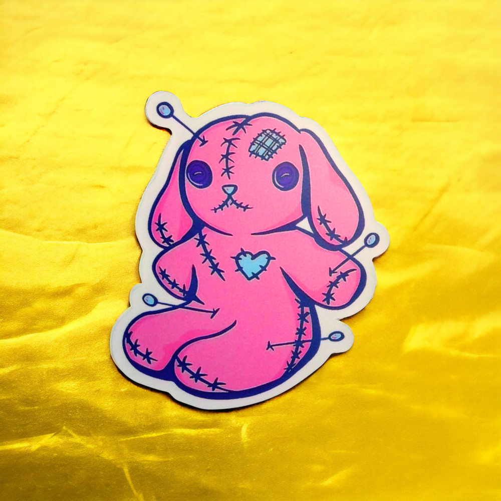 Pink Voodoo Doll Puppy Bunny Sticker Spooky Pastel Goth Cute Creepy Punk Scary