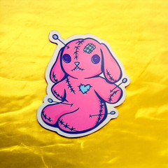Pink Voodoo Doll Puppy Bunny Sticker Spooky Pastel Goth Cute Creepy Punk Scary