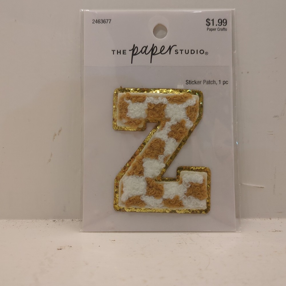 The Paper Studio Chenille V Brown White Checker Sticker Patch Alphabet Letter