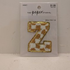 The Paper Studio Chenille V Brown White Checker Sticker Patch Alphabet Letter