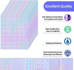 36 Sheets Holographic Sticker Paper, Clear Vinyl Laminate Film for Stickers Self