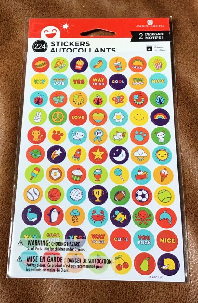 VINTAGE AMERICAN GREETINGS 224 FUN REWARD STICKERS 4 SHEETS 2 DESIGNS *