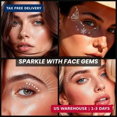 30PCS Glitter Freckles Face Tattoos & Face Gems Set, Classic Silver Glitter Temp