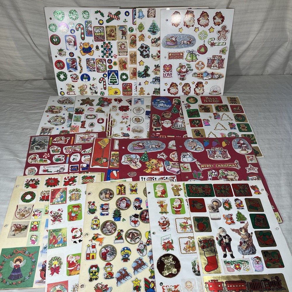Vtg 70s 80s Sticker Book Pages Christmas Santa Puffy Big Lot USED Foil AGC J1