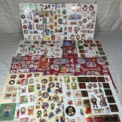 Vtg 70s 80s Sticker Book Pages Christmas Santa Puffy Big Lot USED Foil AGC J1