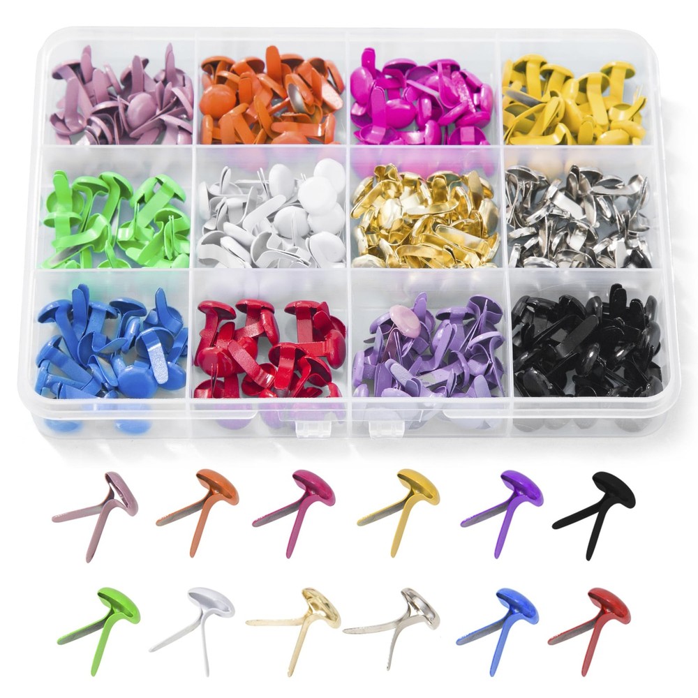 180 PCS 12 Colors Brads For Paper Crafts Metal Fasteners Mini Split Pins