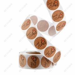 500 1in Kraft Heart Baked with Love Sticker Round Shaped Chrome Paper For Bakery