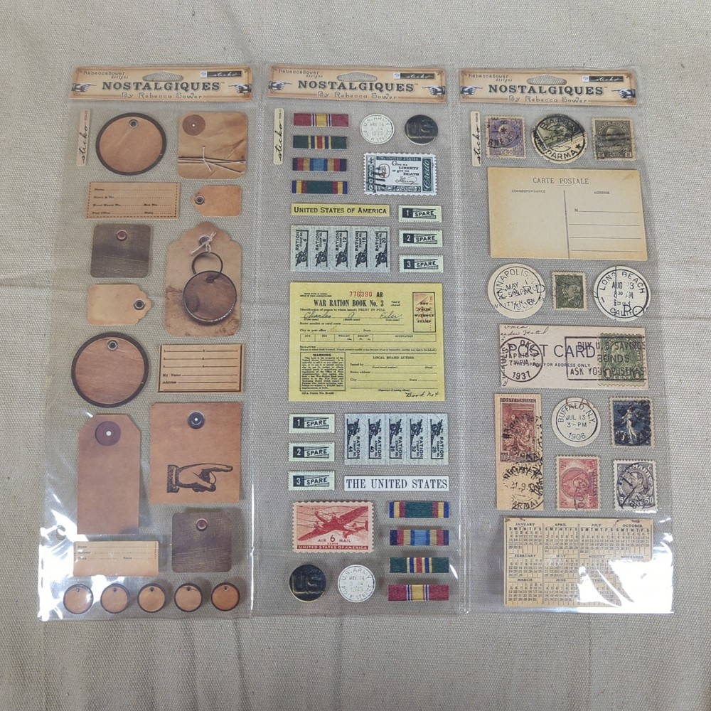 Nostalgique Stickers Lot of 3 Rebecca Sower Scrapbook Ephemera Transparent