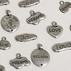 Lot Silver Tone Metal Inspiration Word Charm Love Live Dream Laugh Joy Believe-A