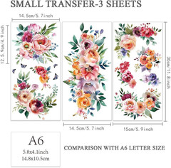 3Pcs/Set Watercolor Flower Rub on Transfers for Furniture and Crafts 6X12 Inch R
