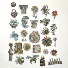 Steampunk Floral Myth Gear Stickers Vintage Style Scrapbook Junk Journal