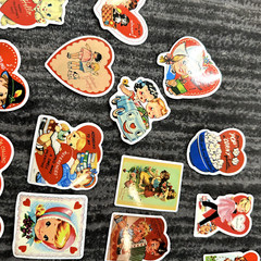 Valentine’s Stickers 50 Pack Retro VIntage Style Cute Heart Junk Journal New