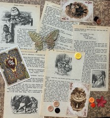Alice in Wonderland Ephemera Lot Book Pages Playing Cards Some VTG 130 pieces