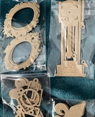 Lot of (9) Cardboard Accents/Embellish- frames, clocks,gears, keys,fluer delis