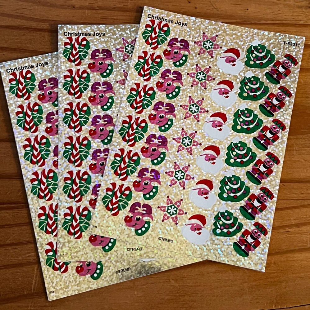 3 Sheets Sparkly CHRISTMAS candy Cane Santa Tree Rudolph Scrapbook Stickers!