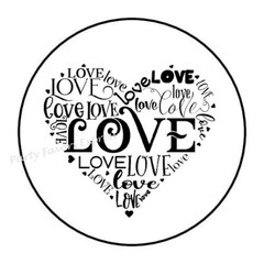 30 LOVE WORD ART HEART ENVELOPE SEALS LABELS STICKERS PARTY FAVORS 1.5″ ROUND