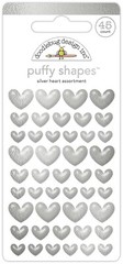 Doodlebug Self-Adhesive Stickers Puffy Heart Shapes Silver Shiny Foil-like 3 Sz
