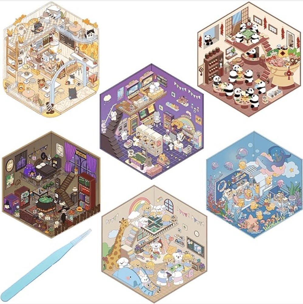 Aigemumy 6 Set 3D House Stickers, DIY Scene
