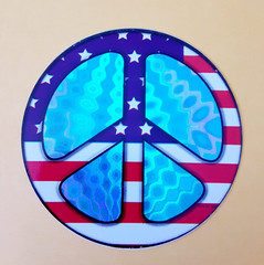 vintage hologram American flag peace sign vending machine sticker