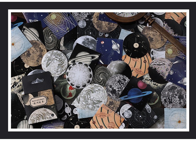 45pcs Galaxy Story Stickers Pack, Space Stickers, Full Moon, Crescent Moon
