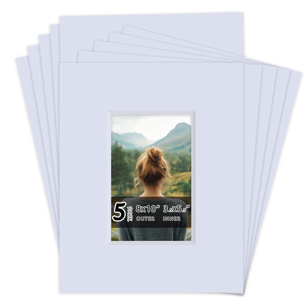5 PCS Acid Free 8×10 Inch White Picture Mats Board Kit For 4×6 Inch Photos
