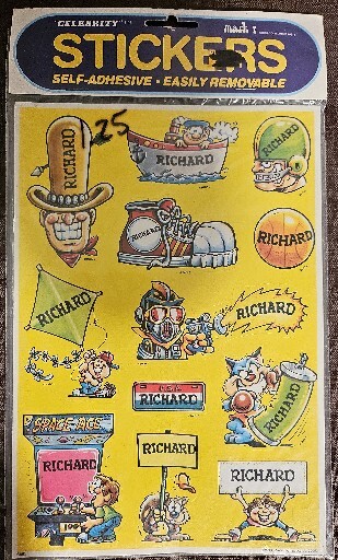 Vtg 1983 RICHARD Celebrity Stickers Sealed Mark I Name Stickers S585