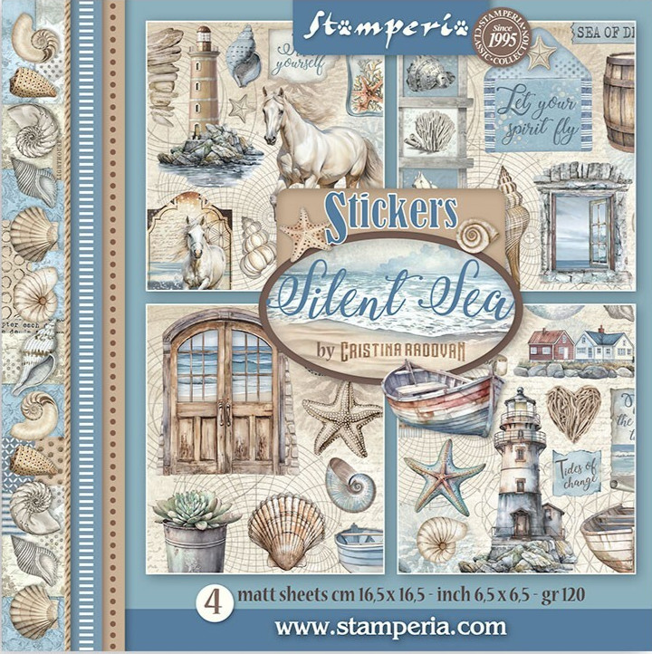 Stamperia – SILENT SEA – MATT STICKERS – 16.5 cm x 16.5 cm – Sea Shells, Horse