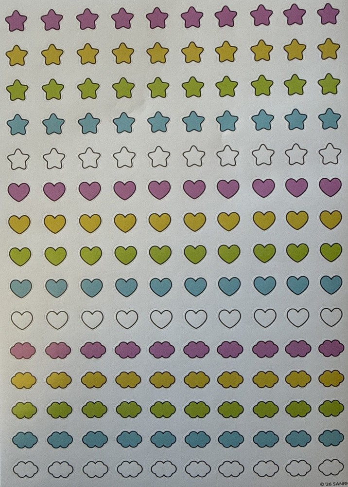 RAINBOW SHAPES Stickers (150pc)Sanrio•Cloud•Heart•Star •Hello Kitty•Card Making•