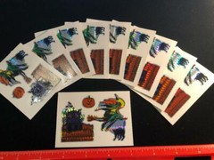 10 Count NEW «Halloween» Prismatic Foil Sticker Sheet – Witch Pumpkin Black Cat
