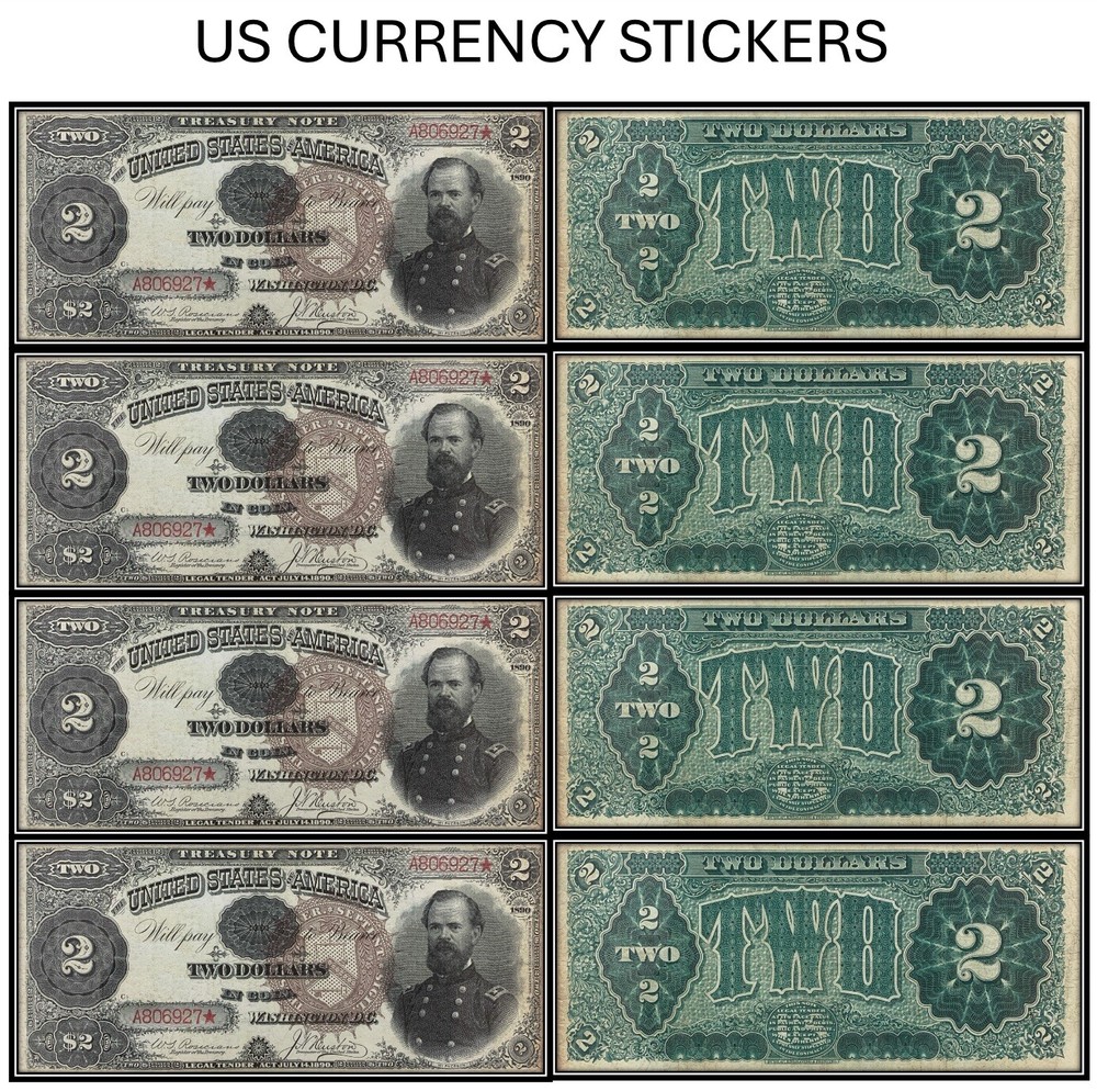 $2 Two Dollar 1890 Treasury Note (US CURRENCY STICKERS) (Lot Of 4)