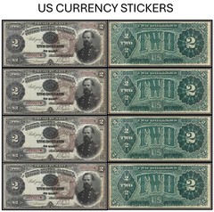 $2 Two Dollar 1890 Treasury Note (US CURRENCY STICKERS) (Lot Of 4)