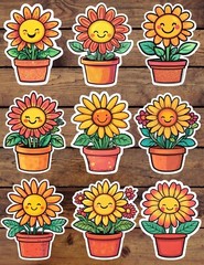 Happy Potted Daisy Die Cut Vinyl Stickers Set Scrapbooking Laptop Waterbottle