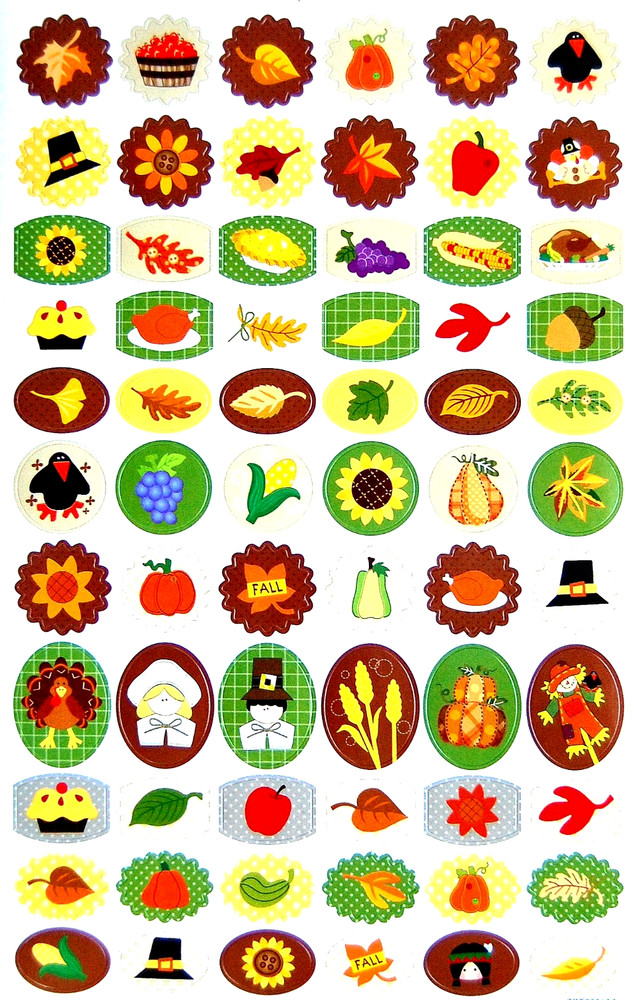 9″x5 3/4″ SHEET CUTE MINI FALL THANKSGIVING PUMPKIN TURKEY LEAF STICKERS #67A