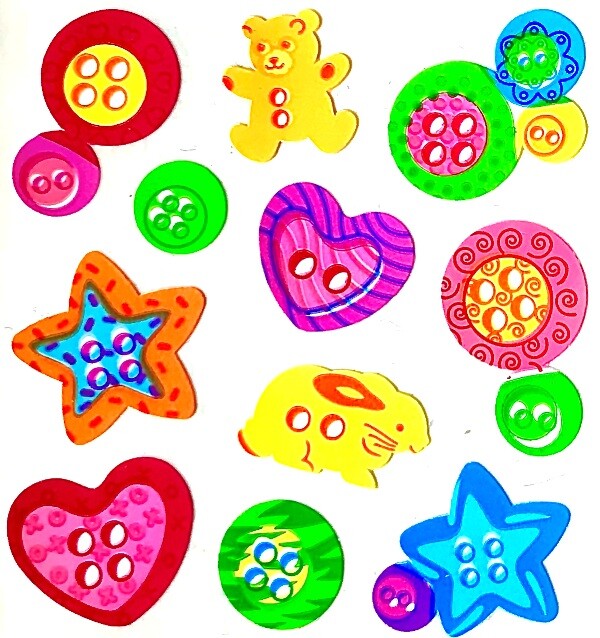 BUTTON BUTTONS Kromekote Sandylion Stickers – 1 square ~VINTAGE~