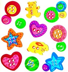 BUTTON BUTTONS Kromekote Sandylion Stickers – 1 square ~VINTAGE~