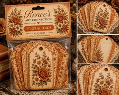 Handmade Vintage Floral Tag Pack Premium Ephemera Tags Junk Journal Scrapbook