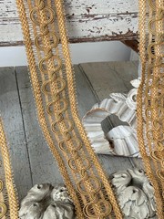 25×3 Antique French Gold Silk Passementerie Trim Tieback c1900 Ornate Handwoven