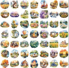 10pcs Rural Scenery Aesthetic Travel Stickers- Scrapbook, DIY Crafts, Journal