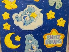 Vtg. Care Bear Stickers Satin-1987 AGC, Glitter-TCFC, Inc., Blue Sheet-2003