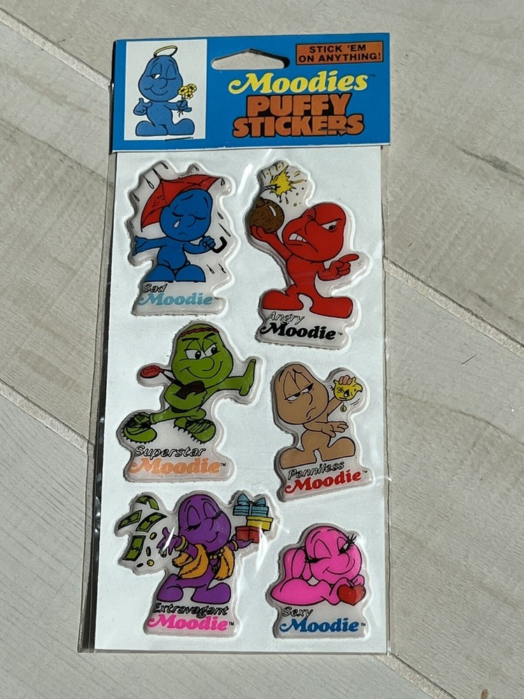 VTG 1983 PUFFY STICKER SHEET NEW MOODIES FEELING EMOTION INSIDE OUT MENTAL HEALT