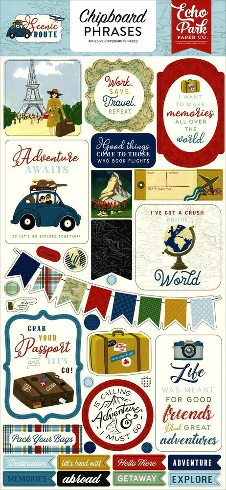 Scenic Route Adventure Travel World Memories Passport Echo Park Chipboard Phrase