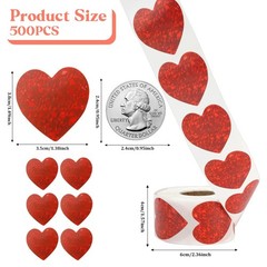 Heart Stickers, 500Pcs 1.5 Red Heart Stickers Roll, Self Adhesive Valentine S…