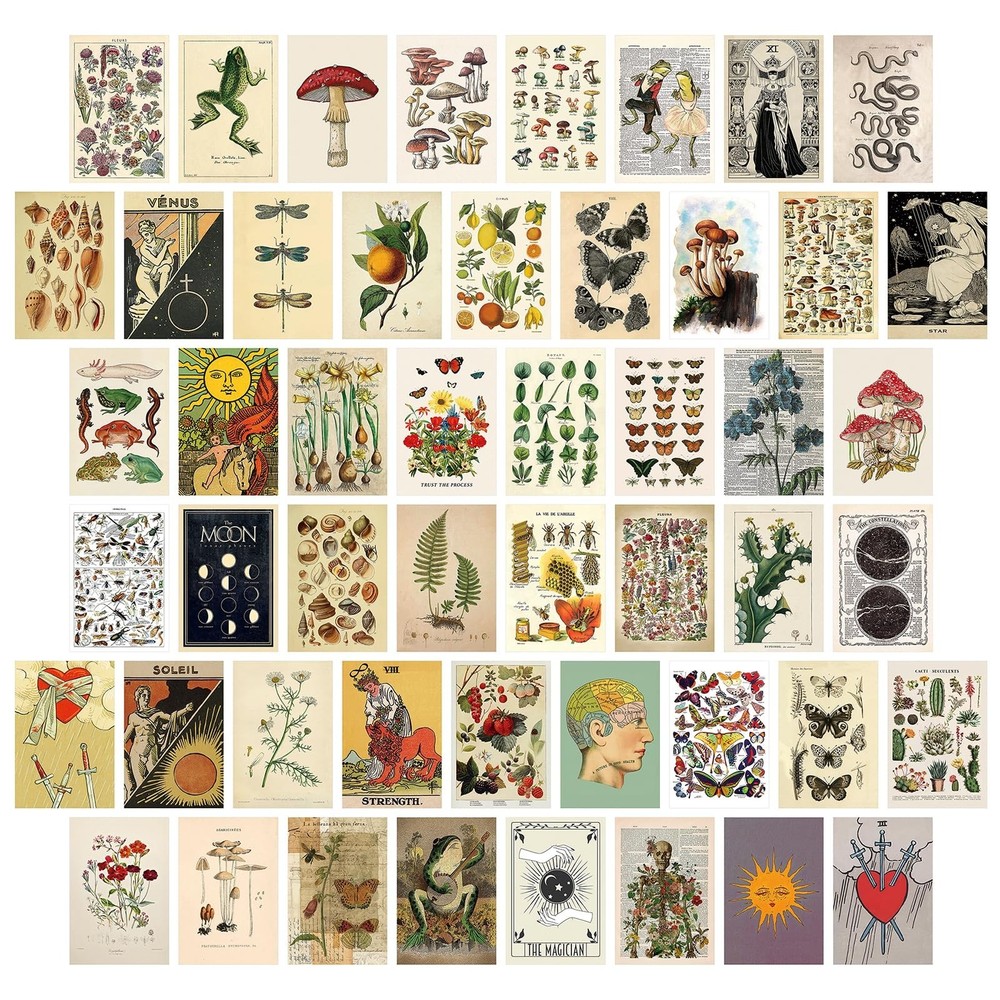 SAISHUO Wall Collage Kit,50 Pcs DIY Wall Decor Postard Paper with Traceless A…